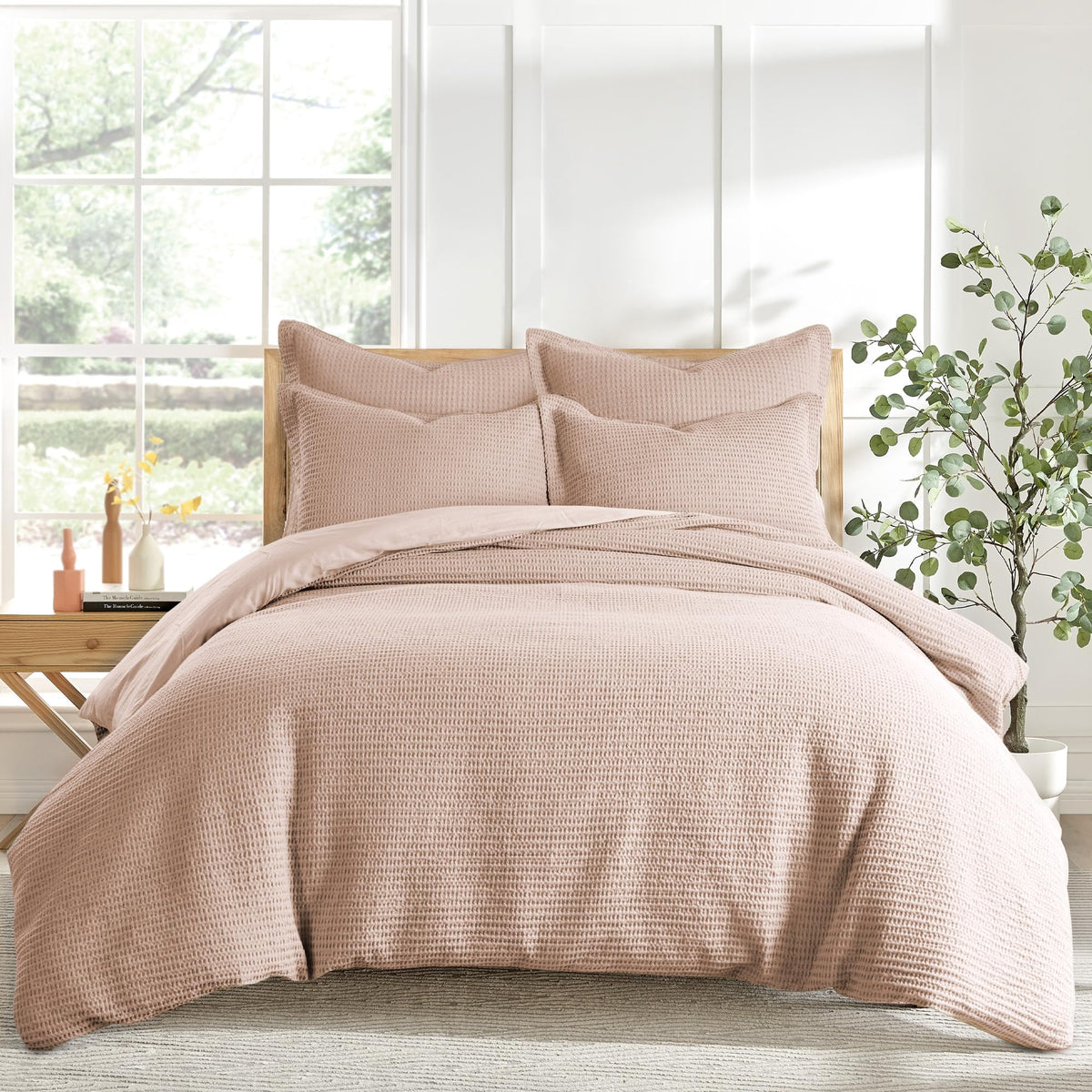 Levtex Home Cloud Waffle Full/Queen Comforter Set (90x94in) with 2 Pillow Shams (26x20in) - Solid Waffle Cotton Texture - Taupe - 100% Cotton Full/Queen Size Comforter Set - Soft, Pre-Washed