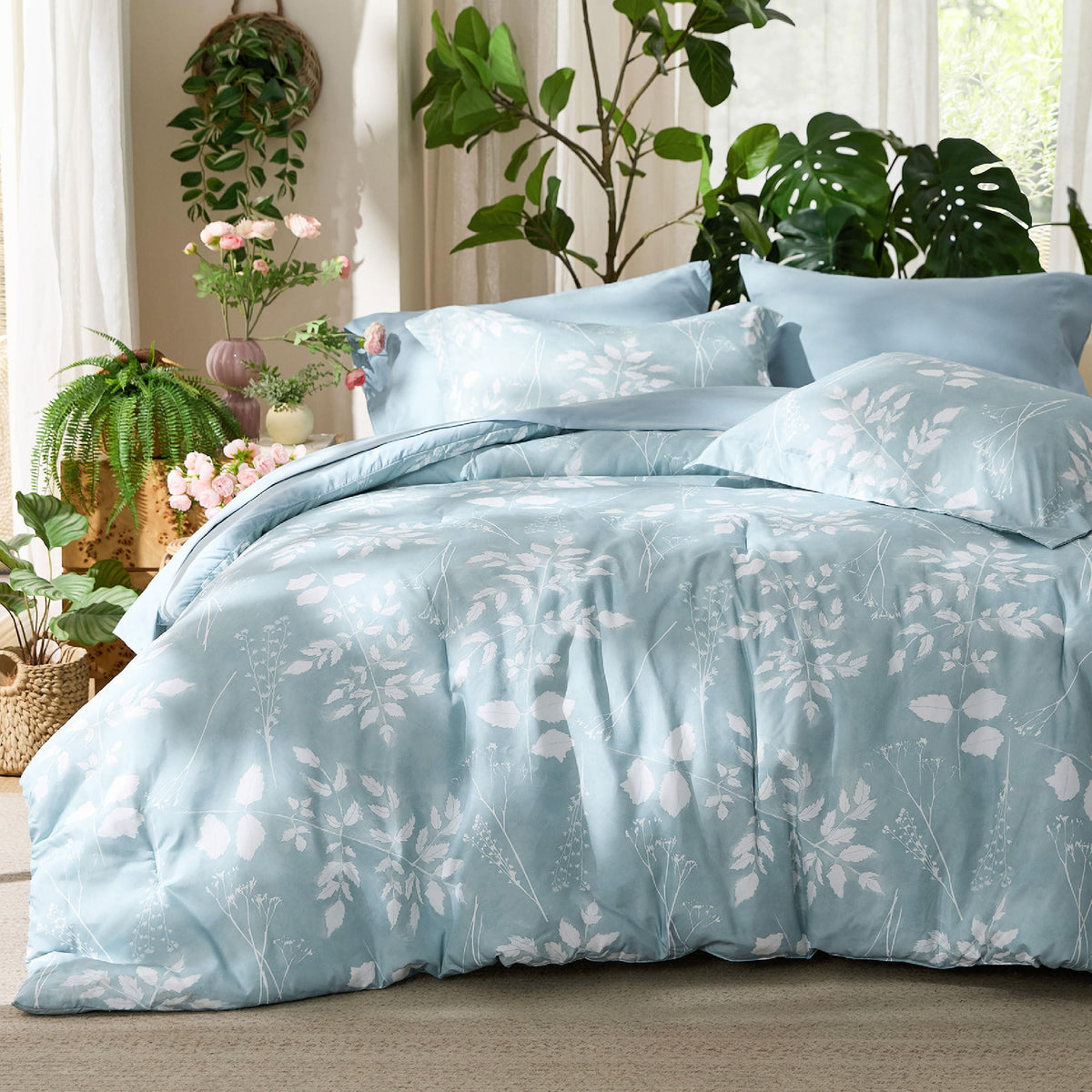 Bedsure Floral Sage Green Comforter Set, Full Bedding Sets, 7 Piece
