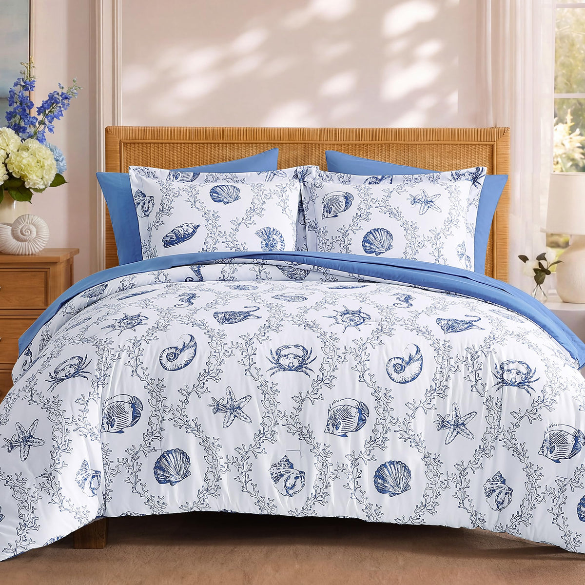 BLOOMHAVEN Full Size Comforter Sets-7 Pieces Rose Floral Bed in a Bag