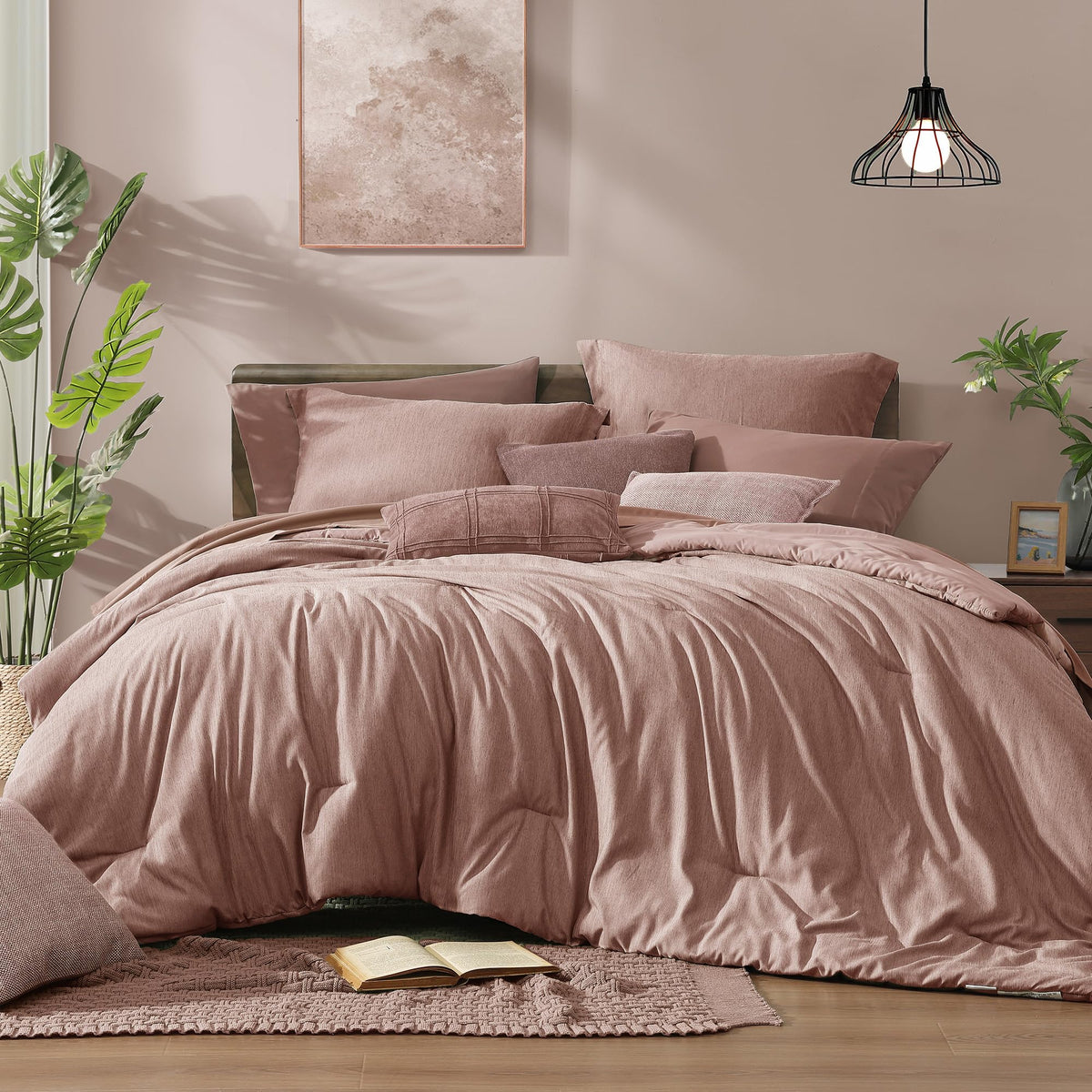 Monbix Queen Comforter Set 7 Pieces Cationic Green Bed in a Bag