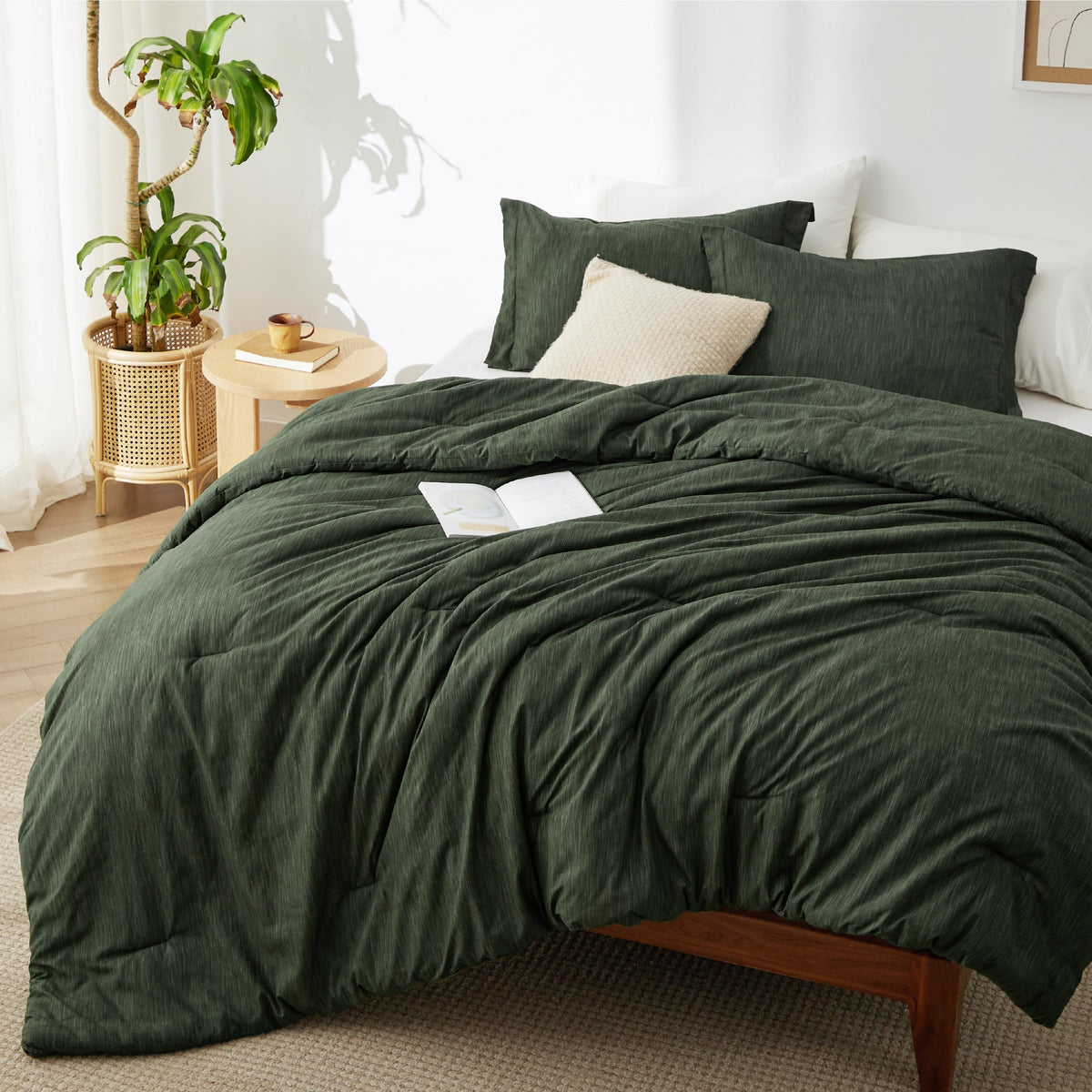 Bedsure Queen Size Comforter Sets, Beige Cationic Dyed Bedding Set 3 Pcs