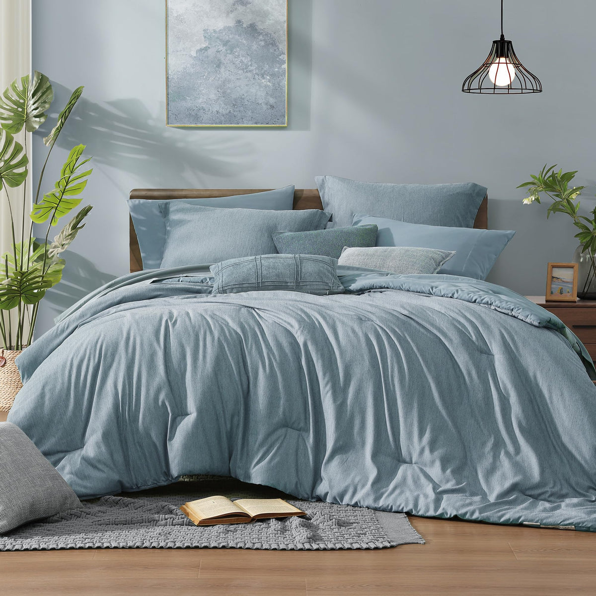 Monbix Queen Comforter Set 7 Pieces Cationic Green Bed in a Bag