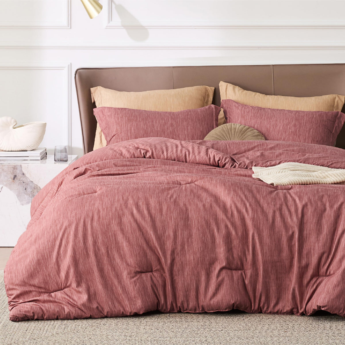 Bedsure King Size Comforter Set, Beige Soft Cationic Dyed Bed Set 3 Pcs