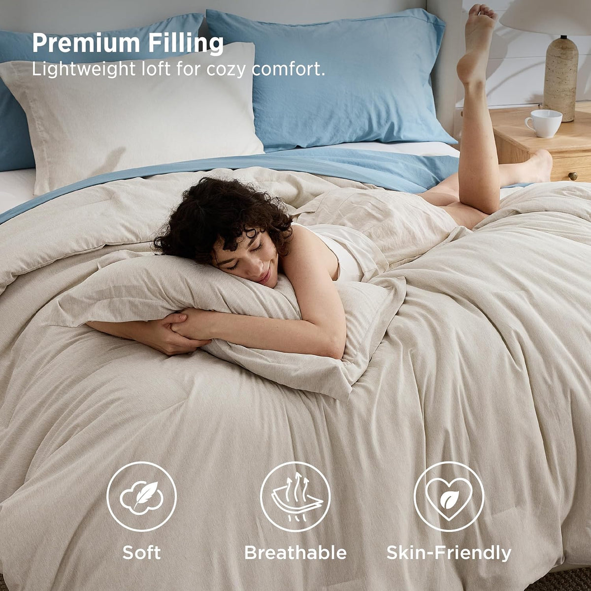 Bedsure Queen Size Comforter Sets, Beige Cationic Dyed Bedding Set 3 Pcs