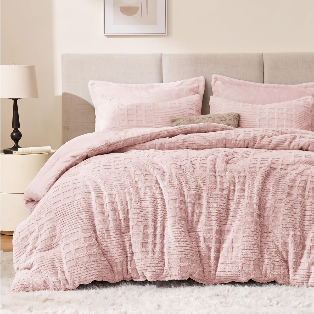 EXQ Home Fluffy Comforter Set Queen Size,3 Pieces Bed Set,Black