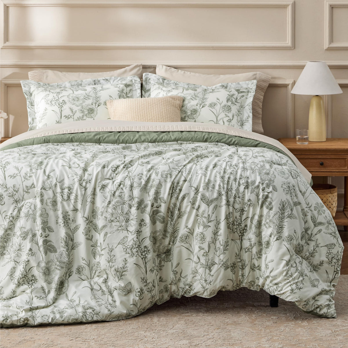 Bedsure Floral Queen Comforter Set, White Breathable Fall Bedding 3 Pcs