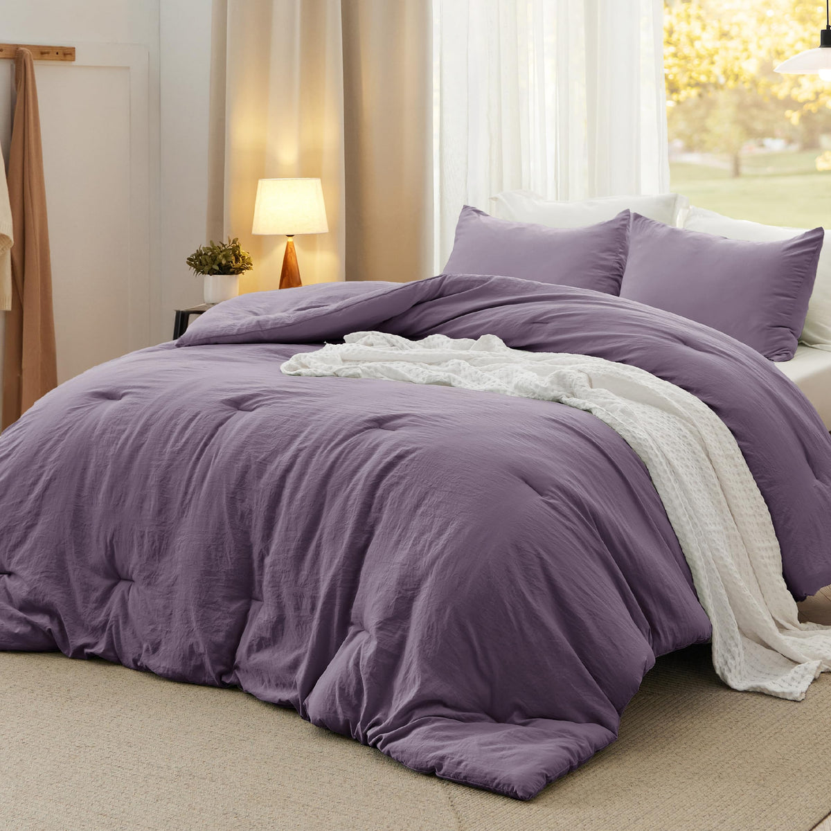 Bedsure Queen Comforter Set Prewashed Soft Bedding Set 3Pcs Beige 90"x90"