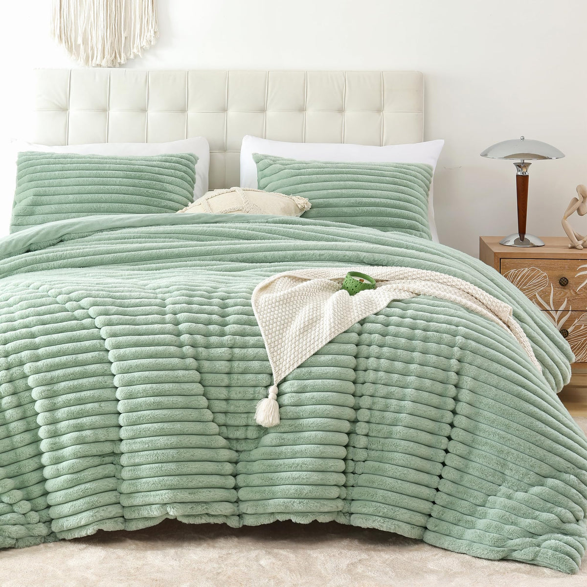 Smoofy Fluffy Queen Size Comforter 3 PCS - Tie Dye Grey Fleece Bedding Set