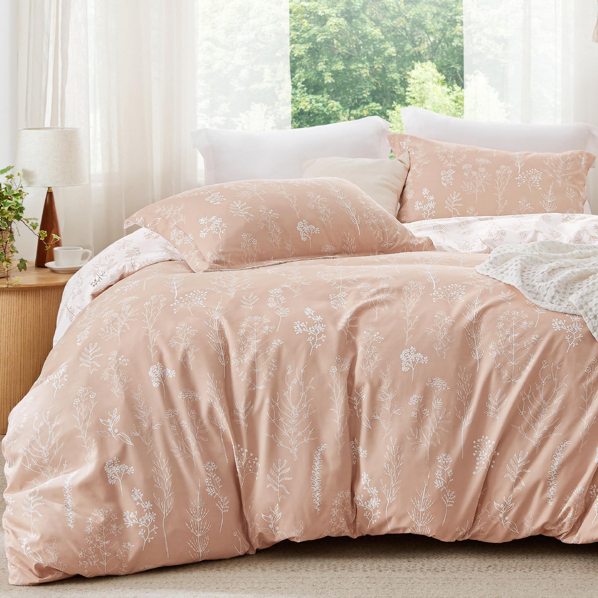Bedsure Floral Comforter Set Cute Bedding Set Queen Reversible Sage Green