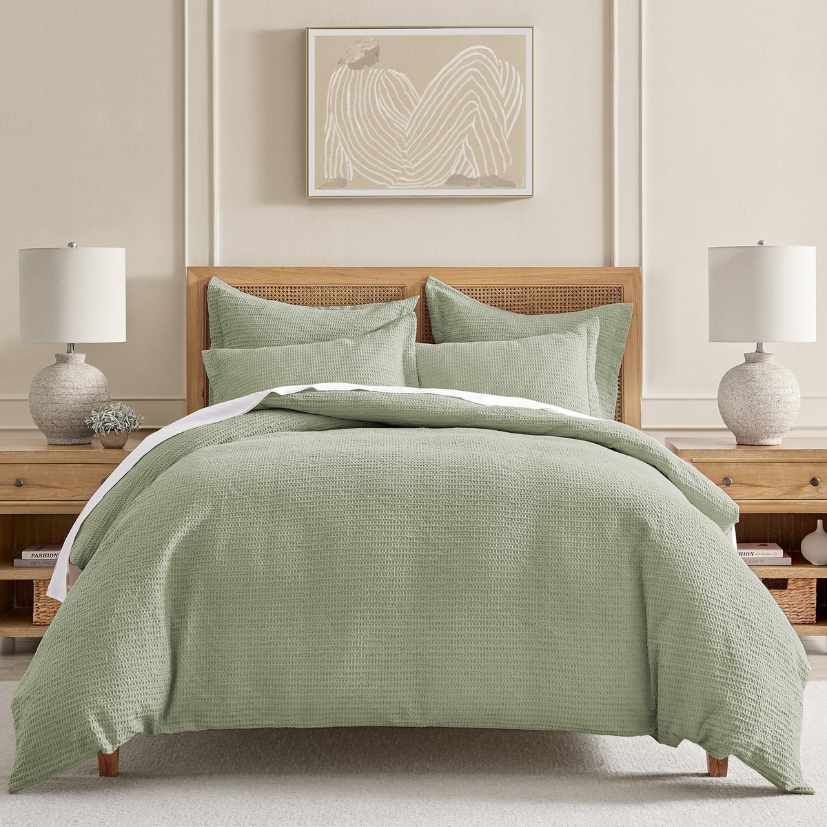Levtex Home Cloud Waffle Full/Queen Comforter Set (90x94in) with 2 Pillow Shams (26x20in) - Solid Waffle Cotton Texture - Taupe - 100% Cotton Full/Queen Size Comforter Set - Soft, Pre-Washed