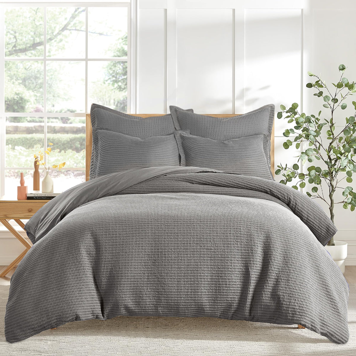 Levtex Home Cloud Waffle Full/Queen Comforter Set (90x94in) with 2 Pillow Shams (26x20in) - Solid Waffle Cotton Texture - Taupe - 100% Cotton Full/Queen Size Comforter Set - Soft, Pre-Washed
