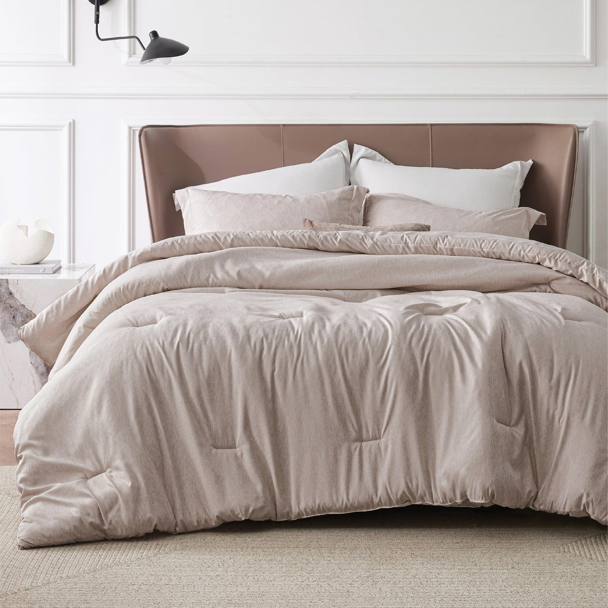 Bedsure King Size Comforter Set, Beige Soft Cationic Dyed Bed Set 3 Pcs