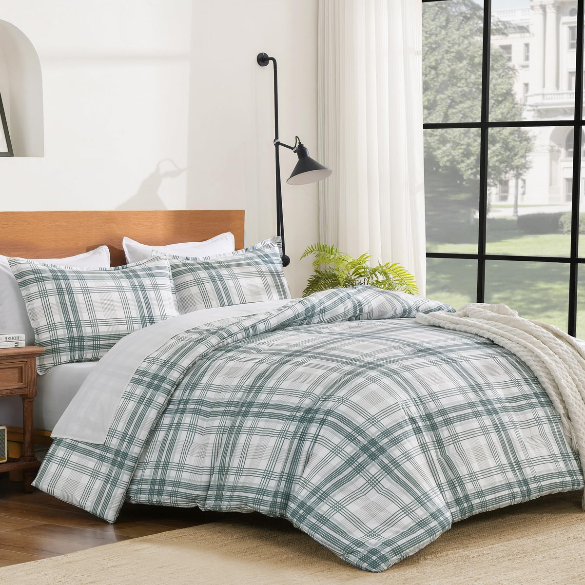 Andency Checkered Comforter Full, Black and White Gingham Plaid Bedding Set