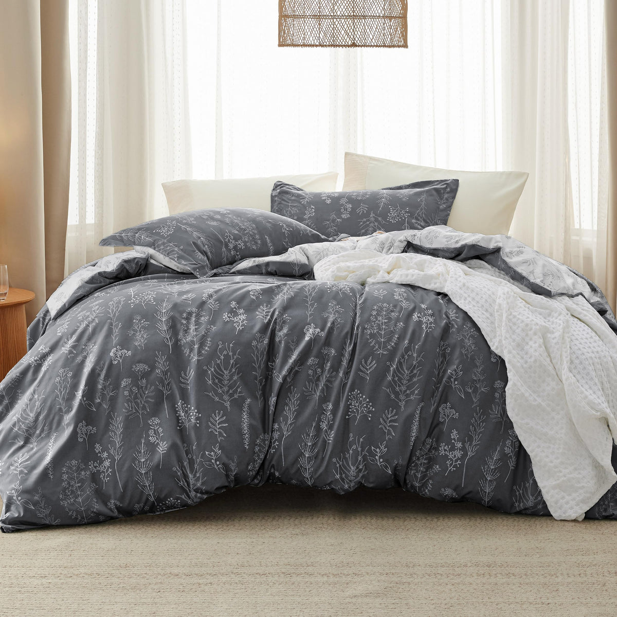 Bedsure Floral Comforter Set Cute Bedding Set Queen Reversible Sage Green