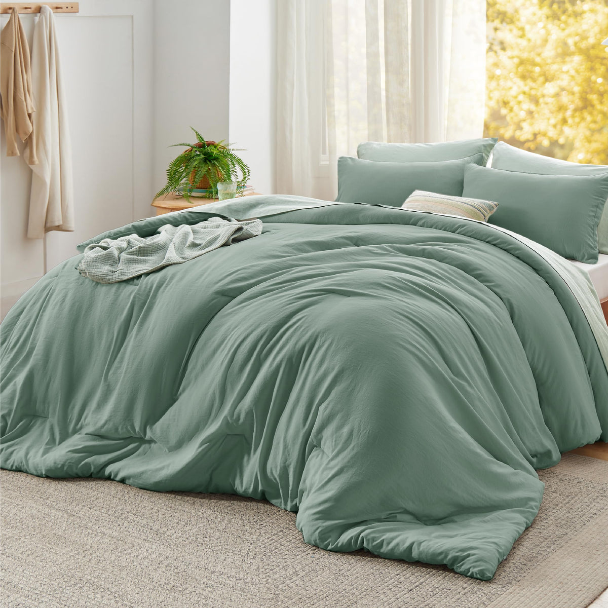 Bedsure King Comforter Set Prewashed Soft Bedding Set 3Pcs Beige 104"x90"
