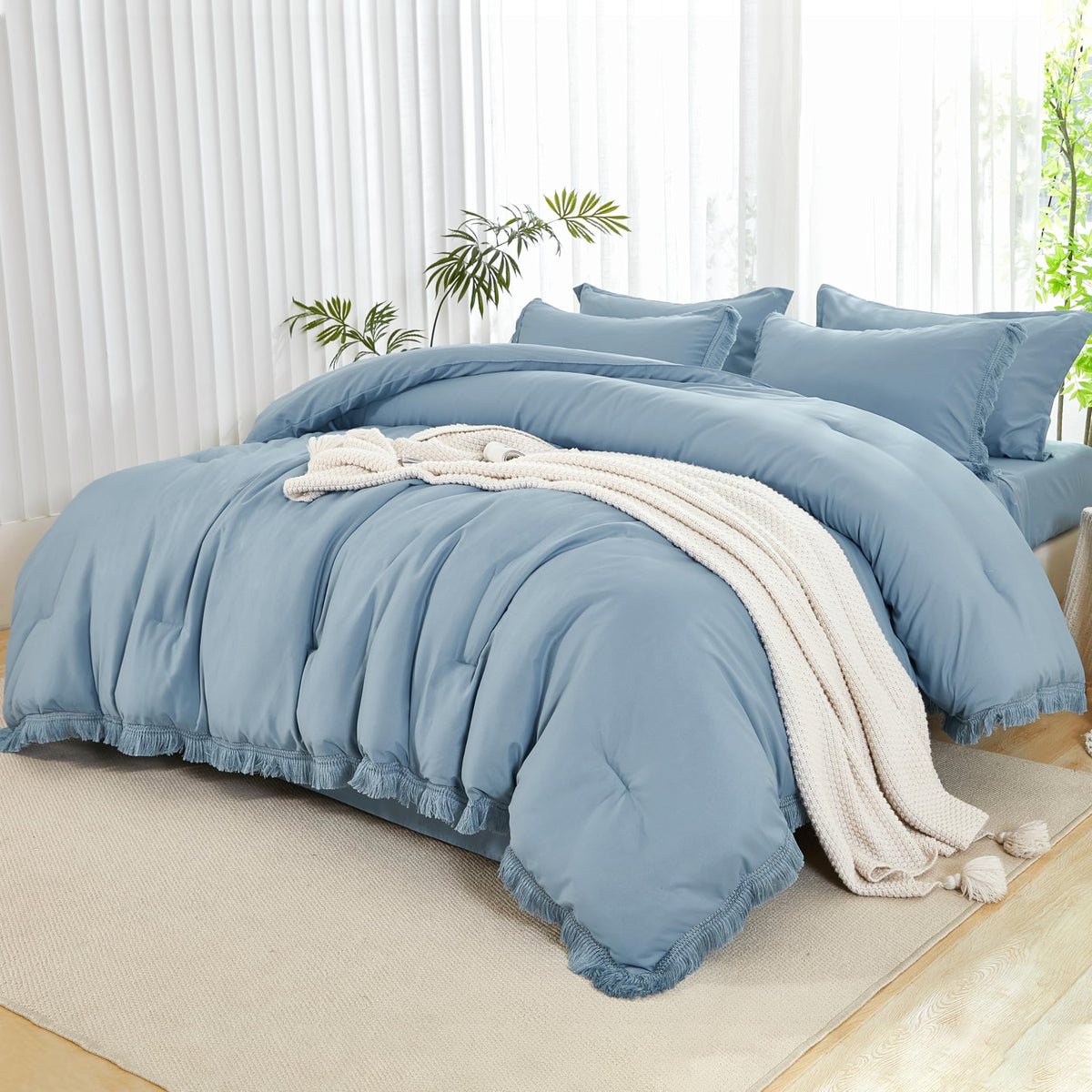 Andency King Comforter Set, 7 Pieces Beige Bedding