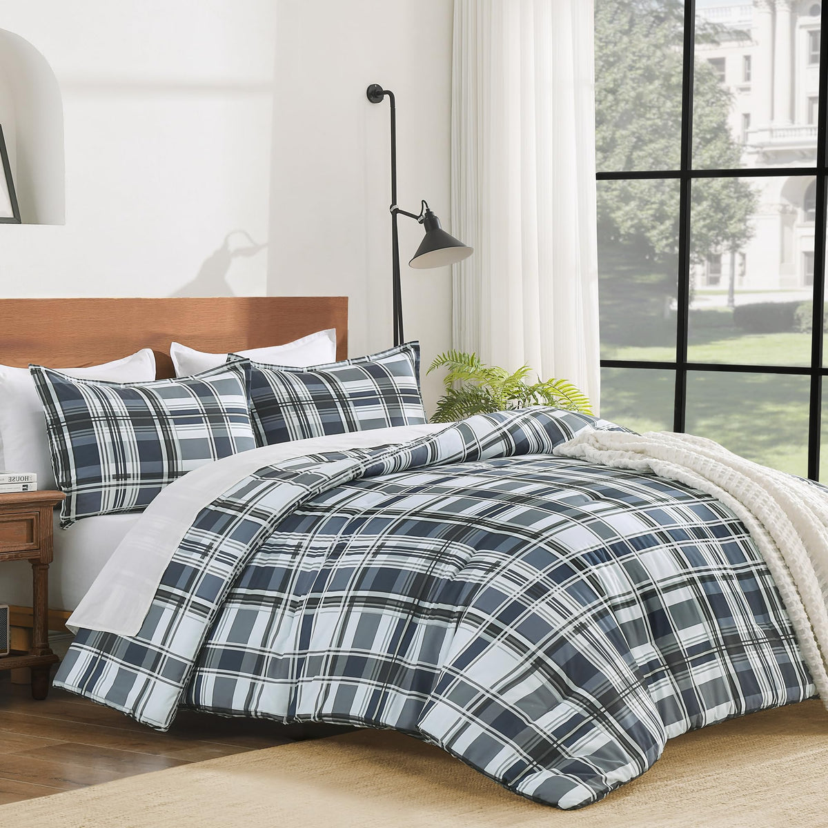 Andency Checkered Comforter Full, Black and White Gingham Plaid Bedding Set