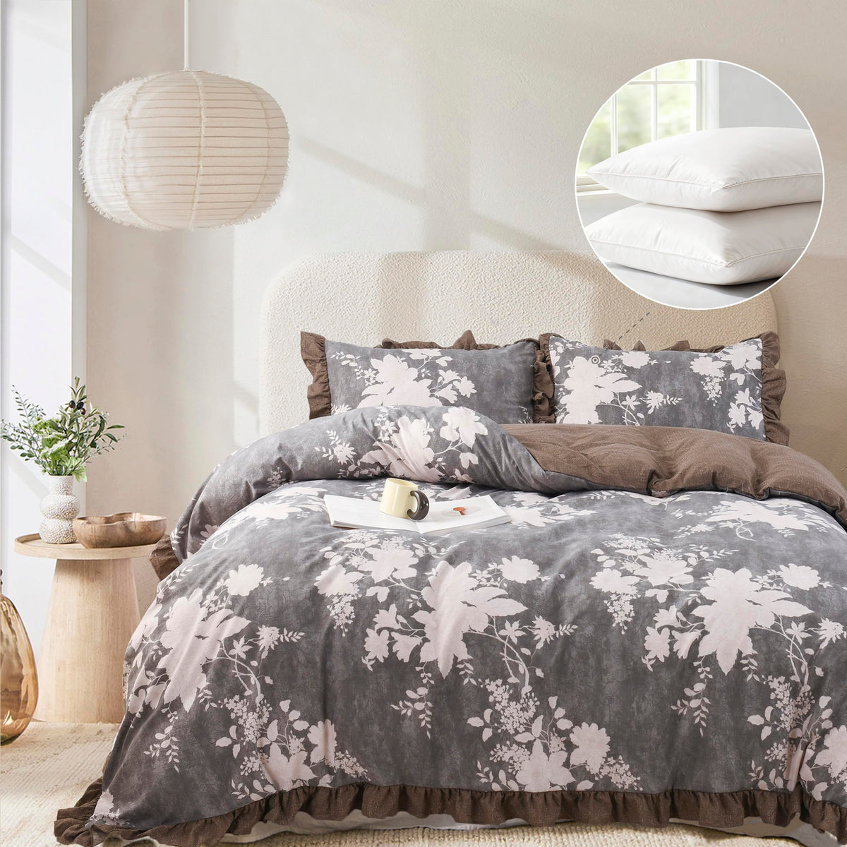 Oli Anderson King Comforter Set, Ruffle Floral Bedding Set, 3 Pieces, Blue