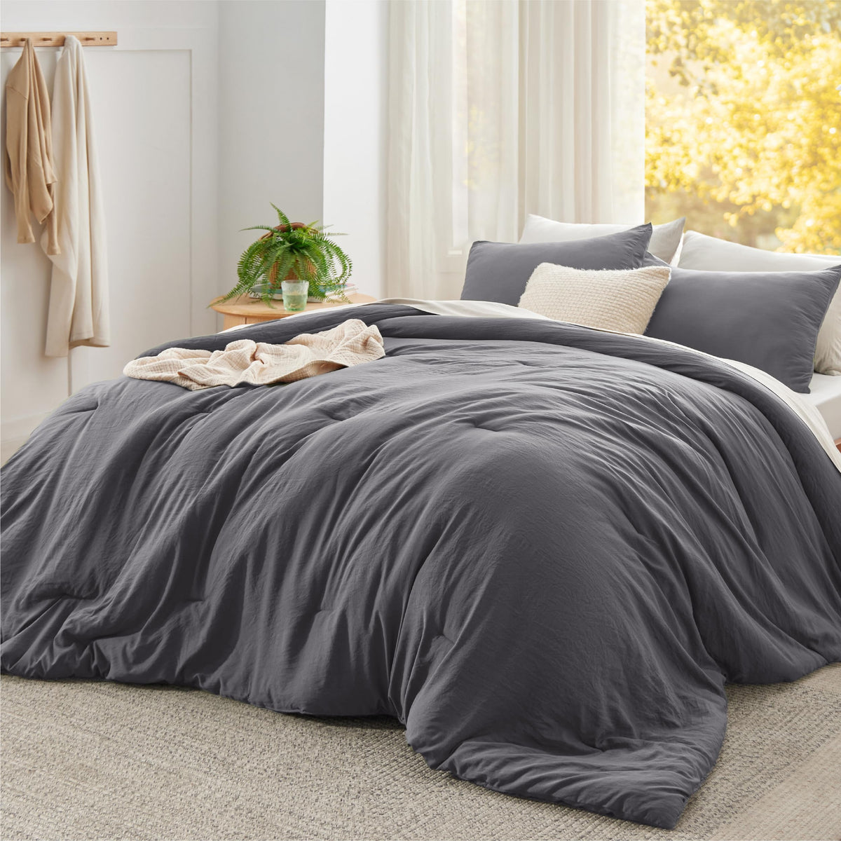 Bedsure King Comforter Set Prewashed Soft Bedding Set 3Pcs Beige 104"x90"