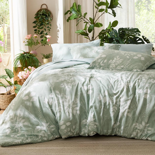 Bedsure Floral Sage Green Comforter Set, Full Bedding Sets, 7 Piece