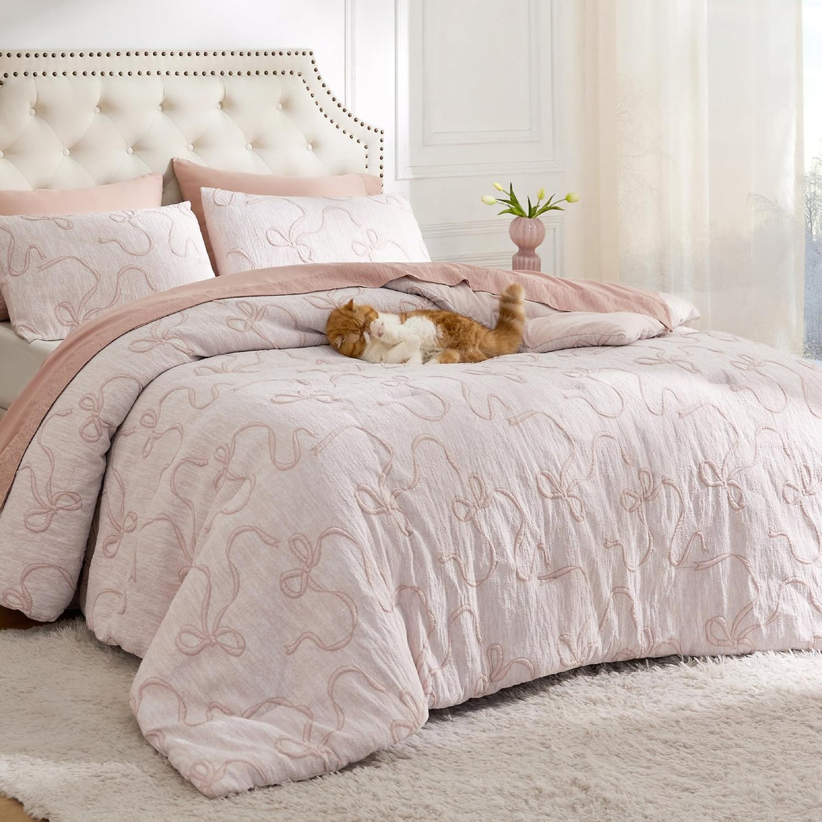 Bedsure Pink Comforter Set Cute Bow Bedding Set Queen GentleSoft™ 3 Pieces