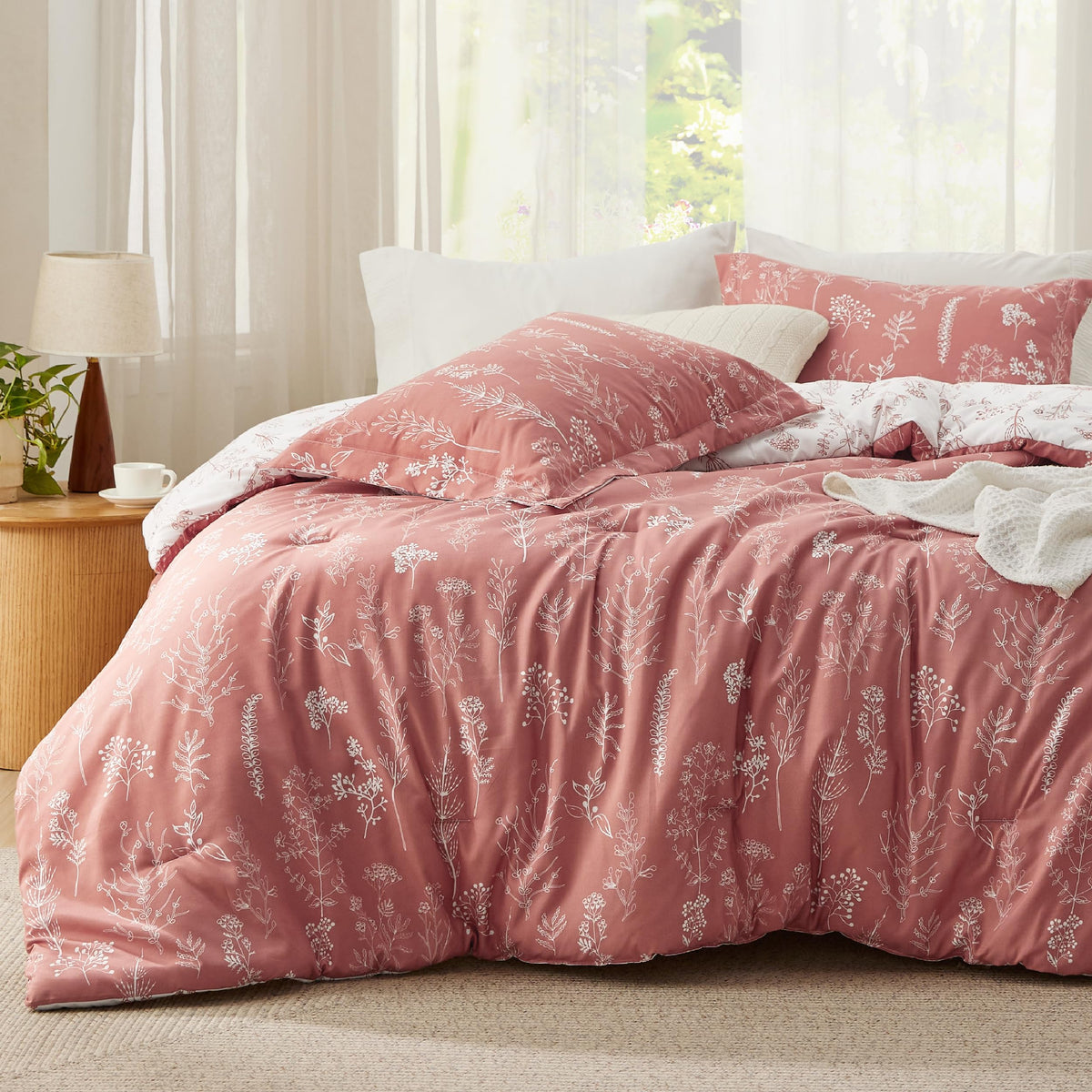 Bedsure Floral Comforter Set Cute Bedding Set Queen Reversible Sage Green