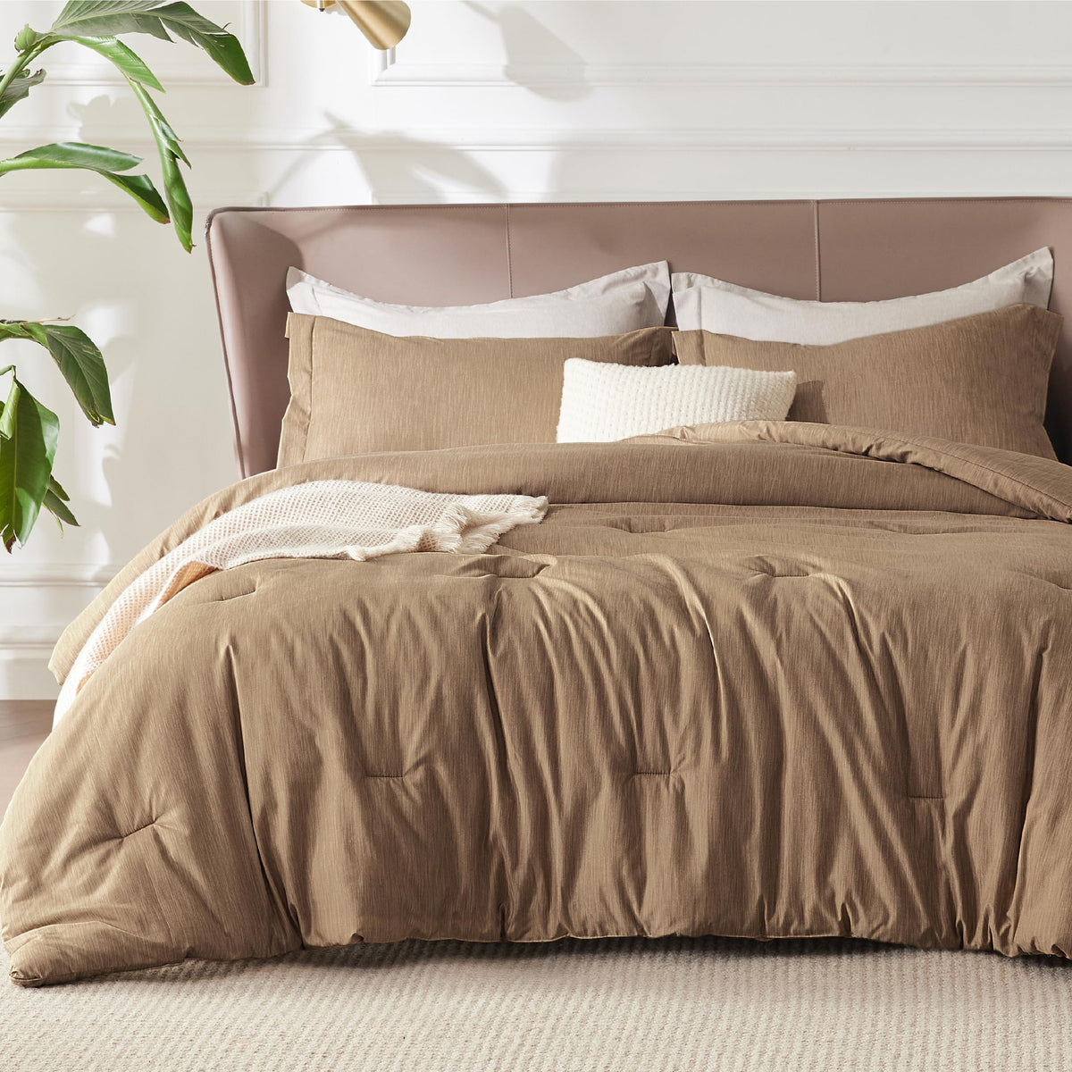 Bedsure King Size Comforter Set, Beige Soft Cationic Dyed Bed Set 3 Pcs