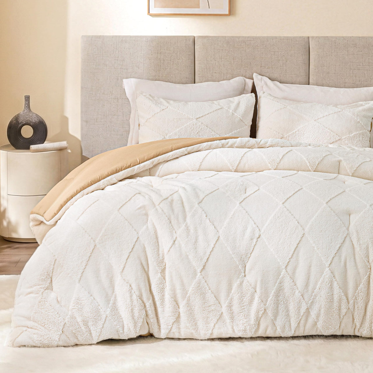 EXQ Home Fluffy Comforter Set Queen Size,3 Pieces Bed Set,Black