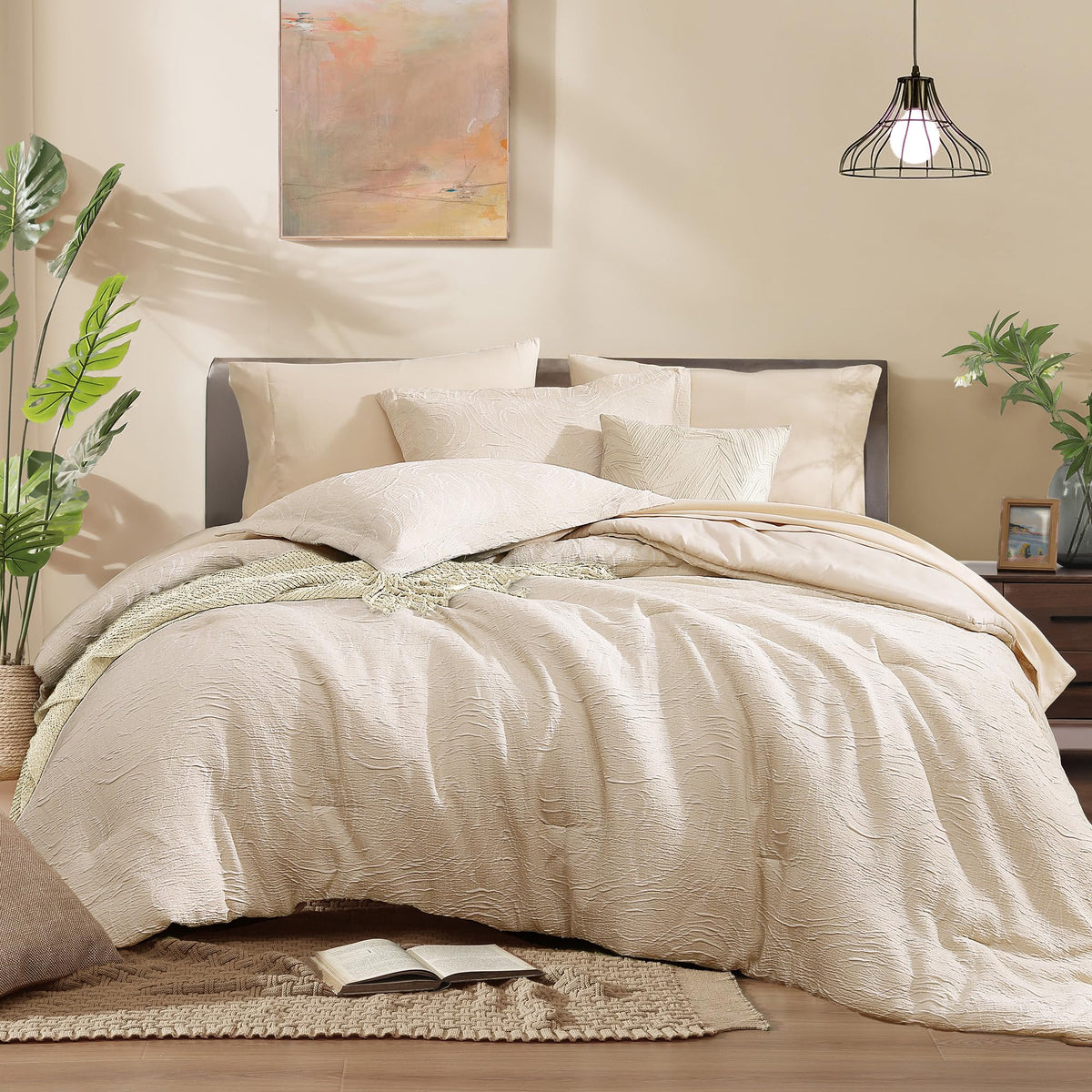 Monbix Queen Comforter Set 7 Pieces Cationic Green Bed in a Bag