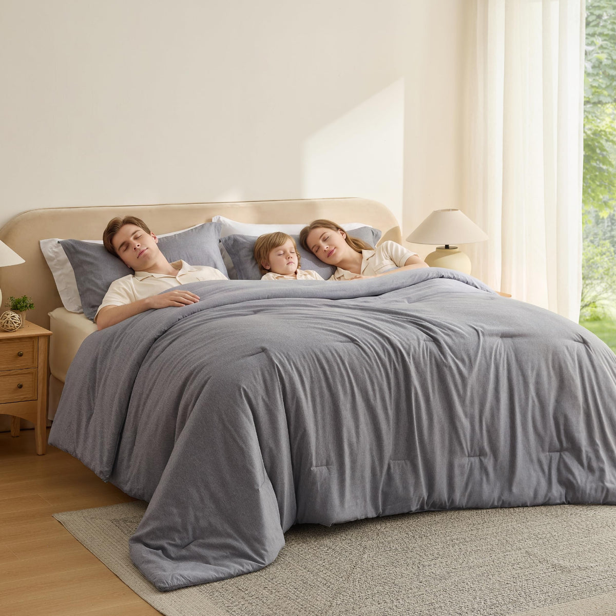 Bedsure King Size Comforter Set, Beige Soft Cationic Dyed Bed Set 3 Pcs