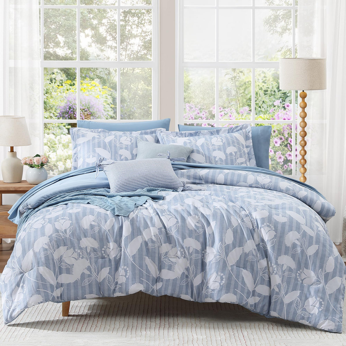 BLOOMHAVEN Full Size Comforter Sets-7 Pieces Rose Floral Bed in a Bag