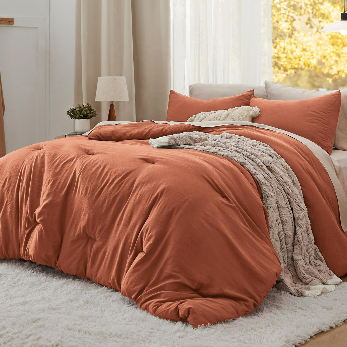Bedsure Oversized King Comforter Prewashed Bedding Set 3Pcs Beige 120"x98"