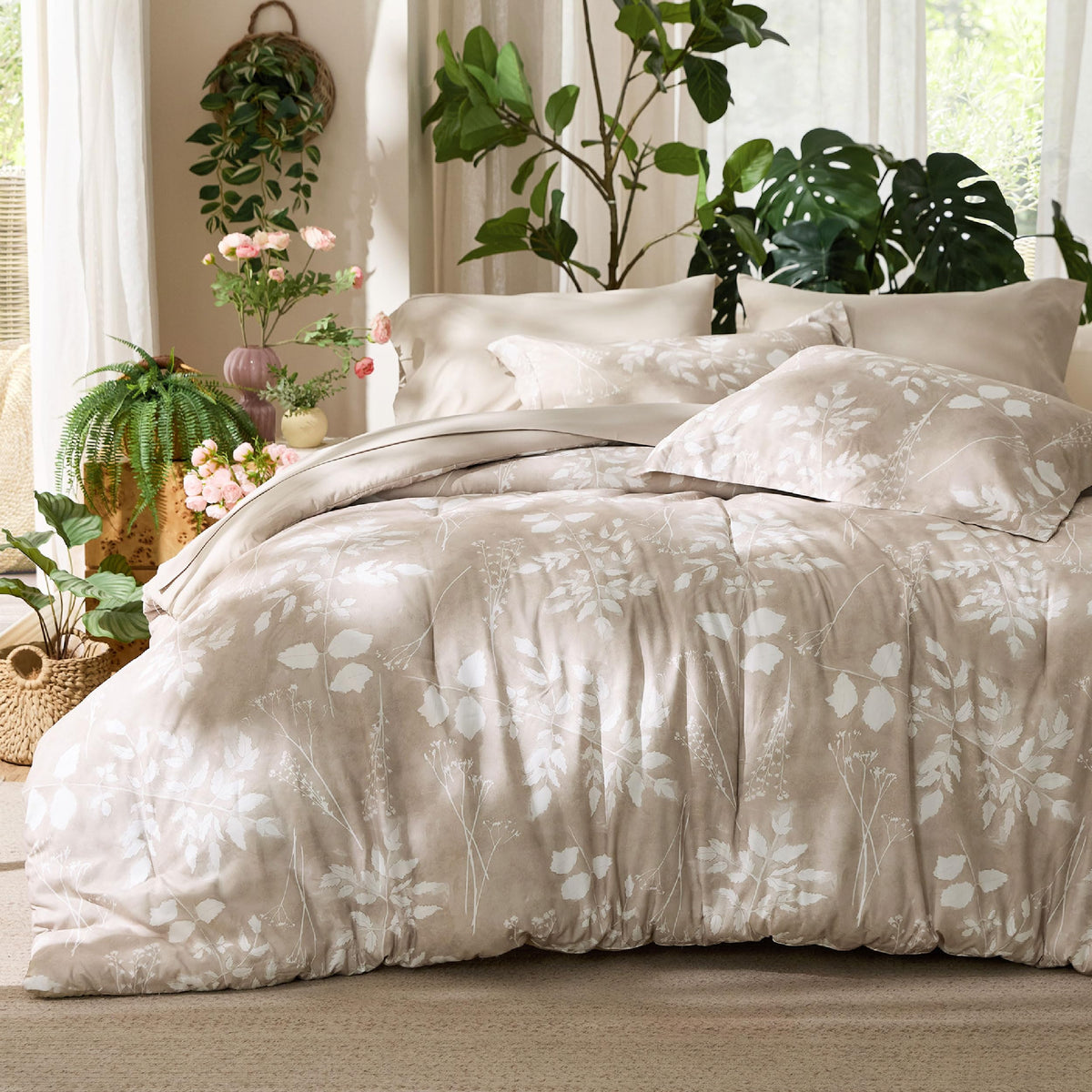 Bedsure Floral Sage Green Comforter Set, Full Bedding Sets, 7 Piece