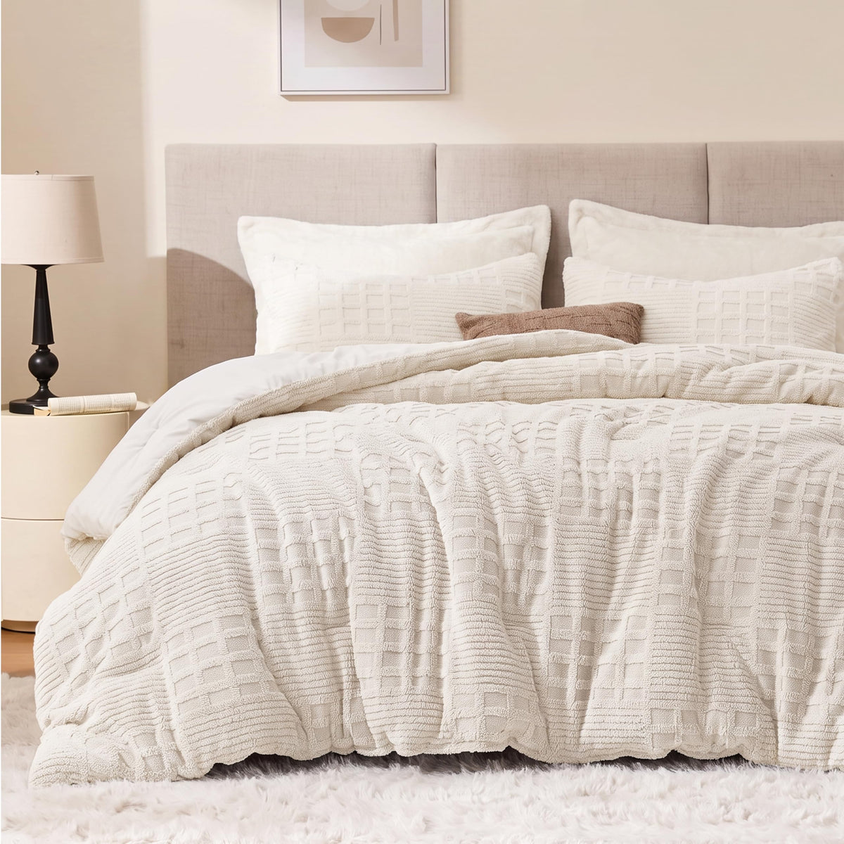 EXQ Home Fluffy Comforter Set Queen Size,3 Pieces Bed Set,Black