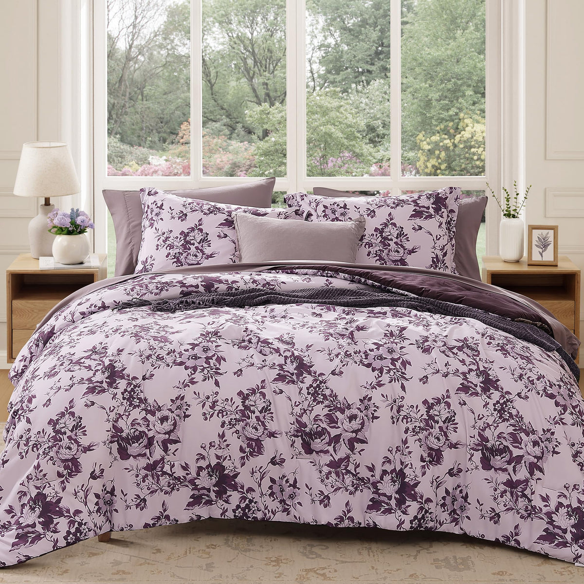 BLOOMHAVEN Full Size Comforter Sets-7 Pieces Rose Floral Bed in a Bag