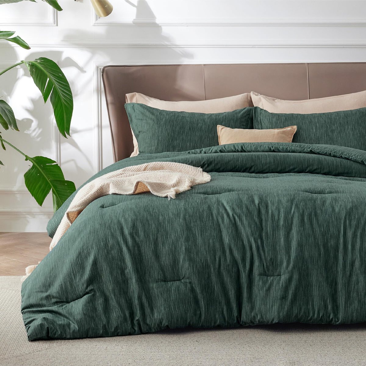 Bedsure King Size Comforter Set, Beige Soft Cationic Dyed Bed Set 3 Pcs