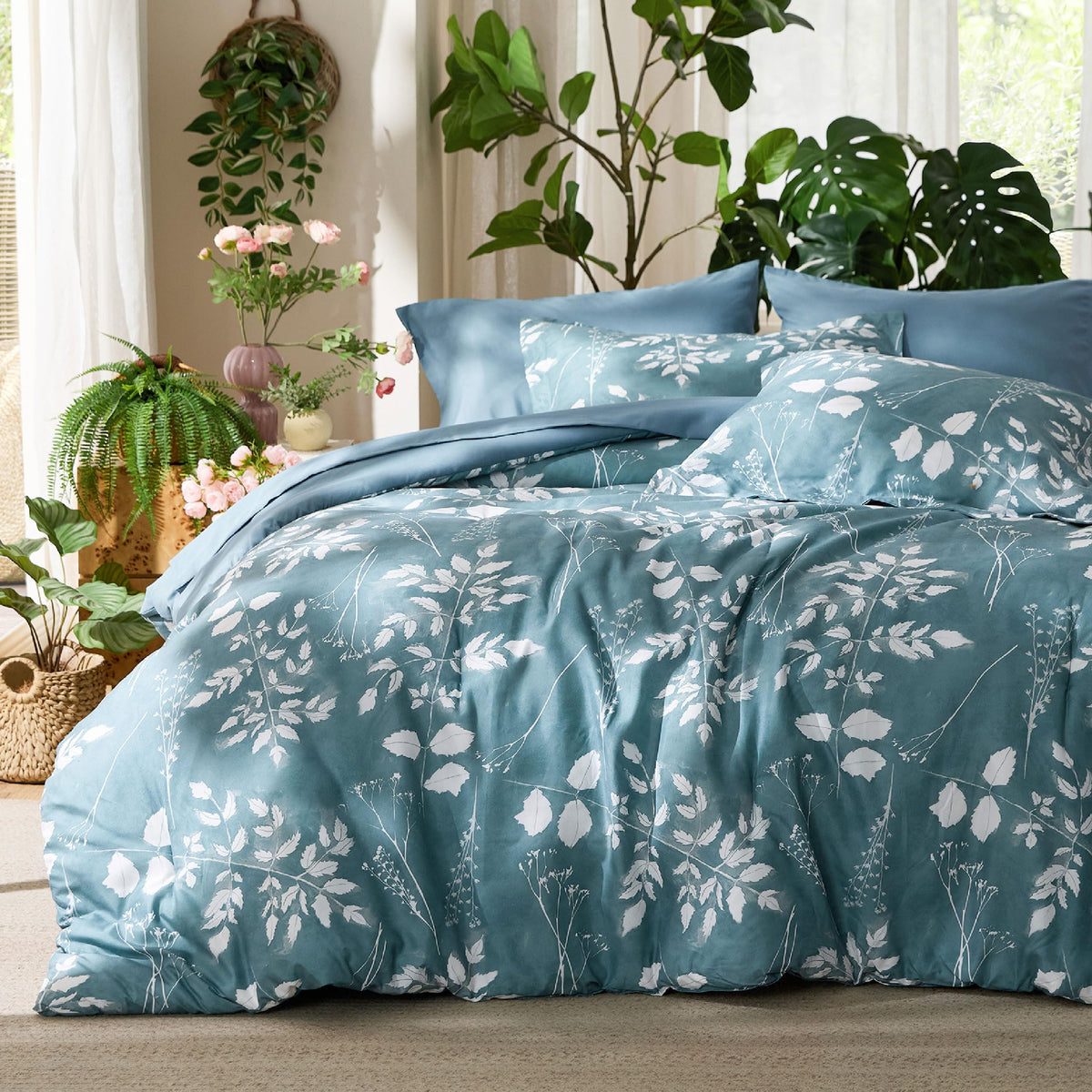 Bedsure Floral Sage Green Comforter Set, Full Bedding Sets, 7 Piece