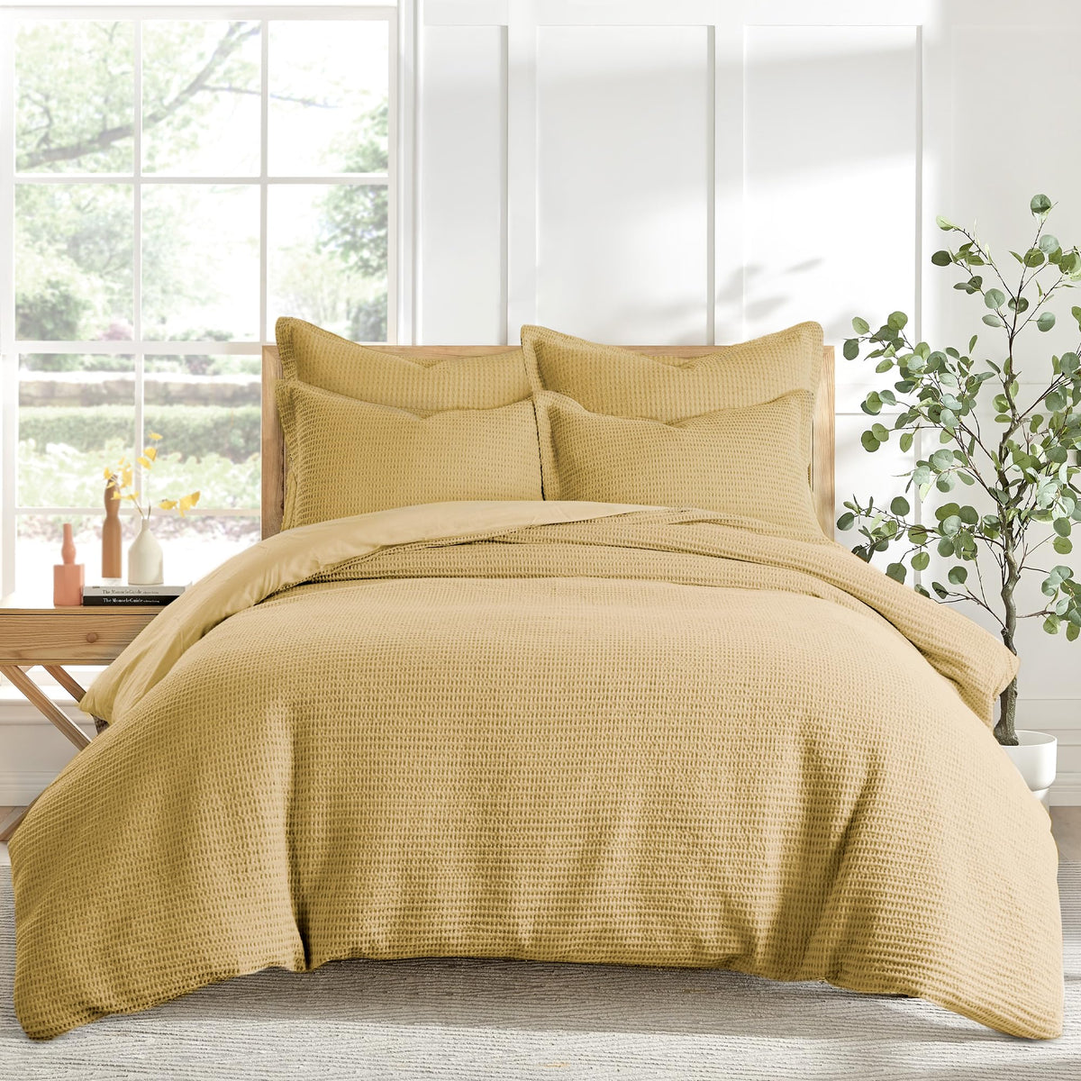 Levtex Home Cloud Waffle Full/Queen Comforter Set (90x94in) with 2 Pillow Shams (26x20in) - Solid Waffle Cotton Texture - Taupe - 100% Cotton Full/Queen Size Comforter Set - Soft, Pre-Washed