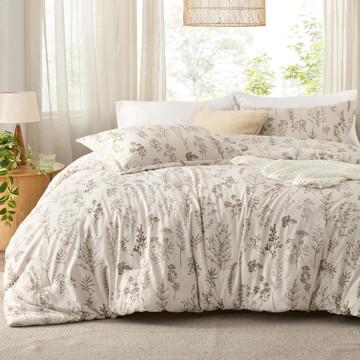 Bedsure Floral Comforter Set Cute Bedding Set Queen Reversible Sage Green