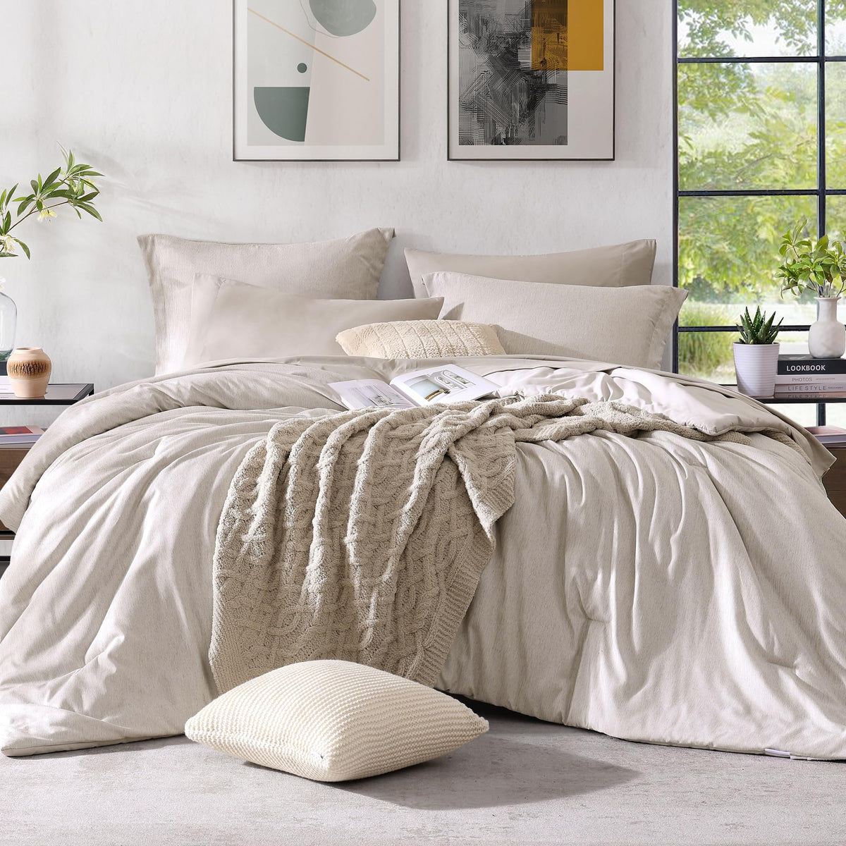Monbix Queen Comforter Set 7 Pieces Cationic Green Bed in a Bag