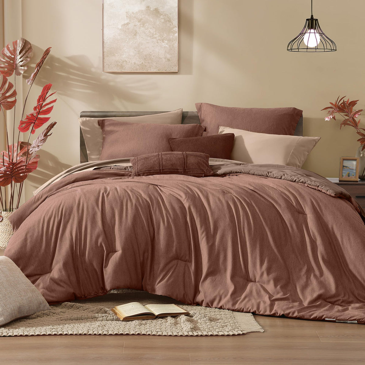 Monbix Queen Comforter Set 7 Pieces Cationic Green Bed in a Bag