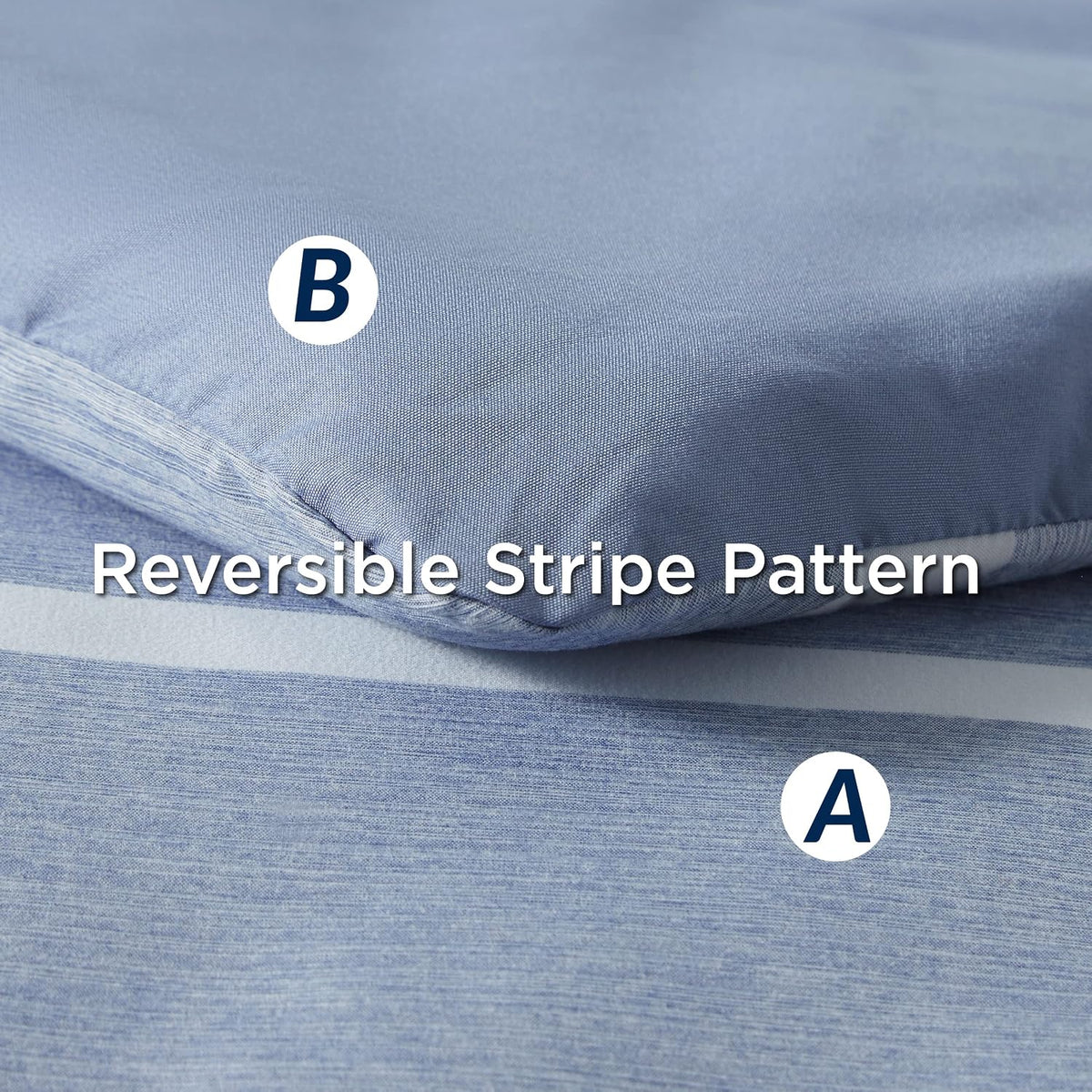 Bedsure Queen Comforter Set, Blue Striped Bedding Set, 7 Piece