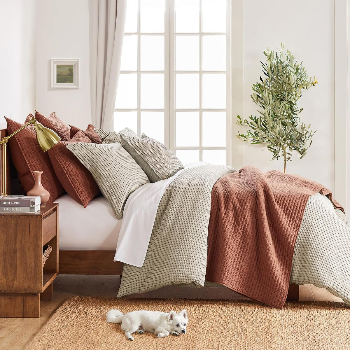 Levtex Home Cloud Waffle Full/Queen Comforter Set (90x94in) with 2 Pillow Shams (26x20in) - Solid Waffle Cotton Texture - Taupe - 100% Cotton Full/Queen Size Comforter Set - Soft, Pre-Washed