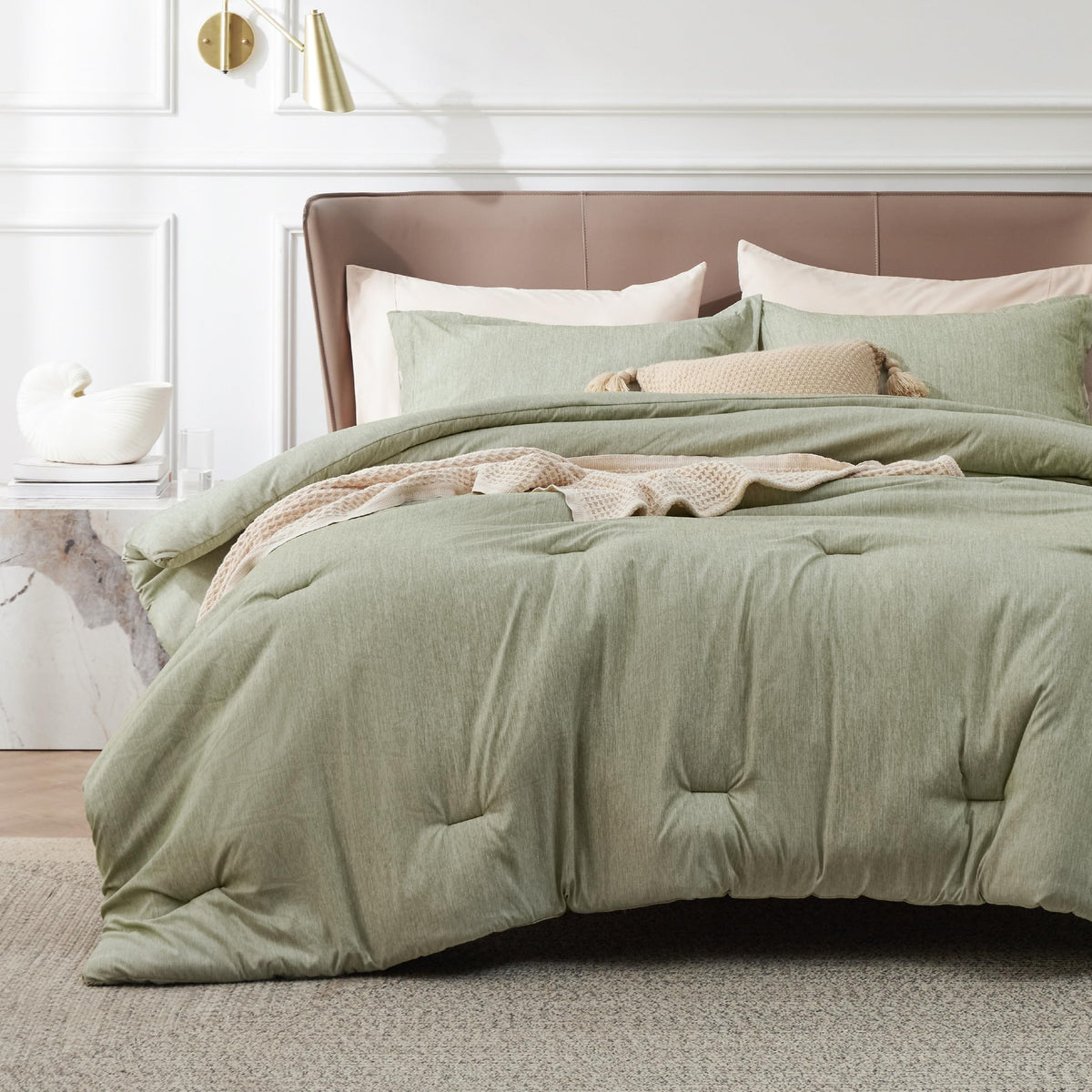 Bedsure Queen Size Comforter Sets, Beige Cationic Dyed Bedding Set 3 Pcs