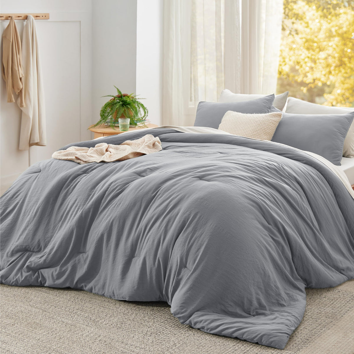 Bedsure King Comforter Set Prewashed Soft Bedding Set 3Pcs White 104"x90"