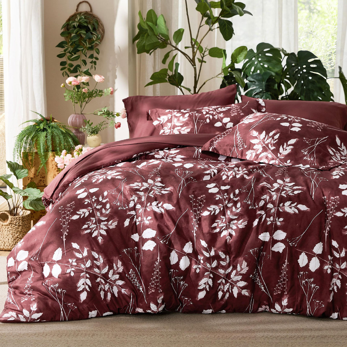 Bedsure Floral Sage Green Comforter Set, Full Bedding Sets, 7 Piece
