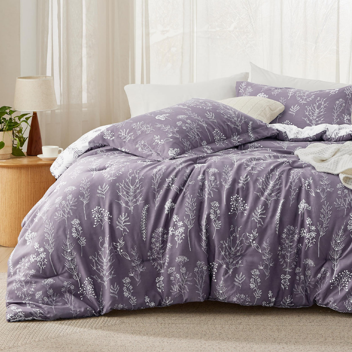Bedsure Floral Comforter Set Cute Bedding Set Queen Reversible Sage Green