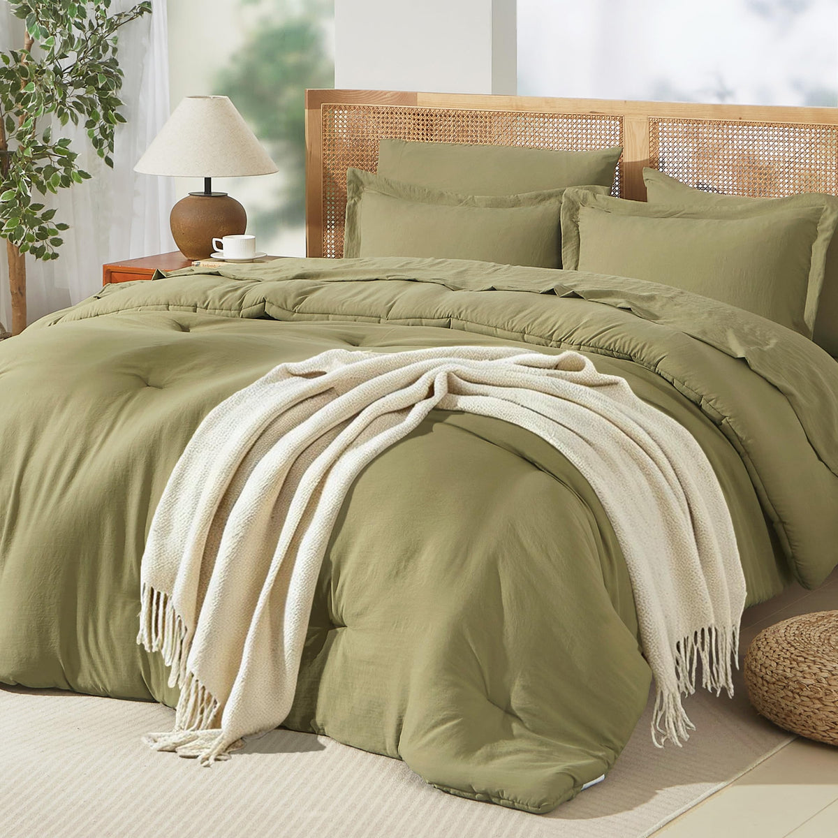 Comforters Queen Size 7 Pieces, Dark Green Bed Set