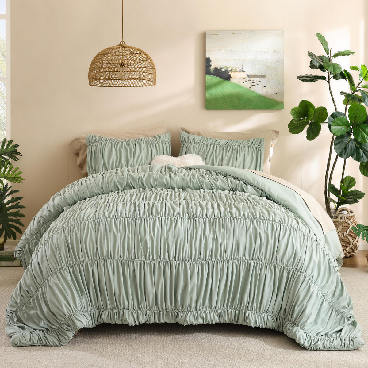 weigelia Pink Comforter Set Queen Size, All Season Lightweight Bedding Set