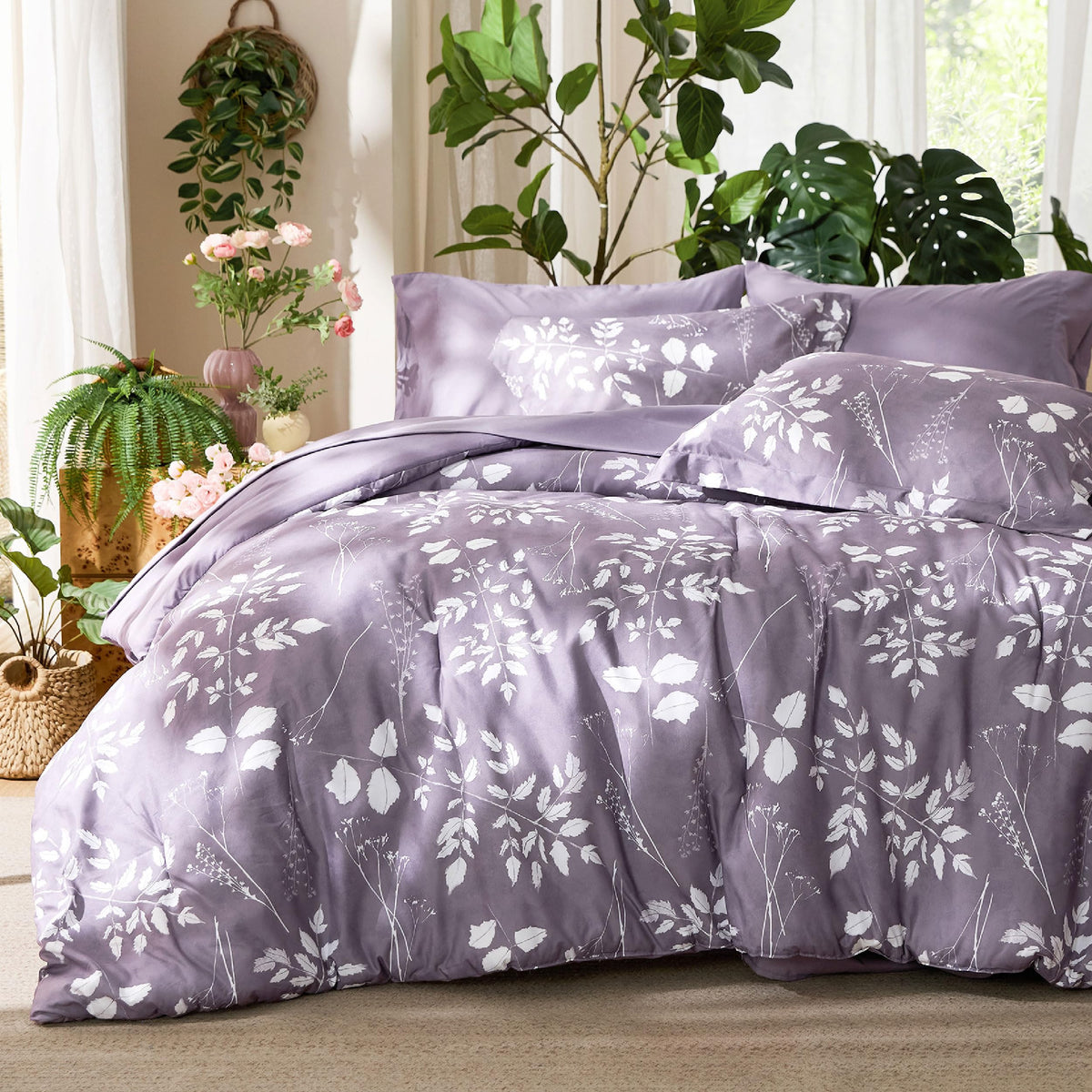Bedsure Floral Sage Green Comforter Set, Full Bedding Sets, 7 Piece
